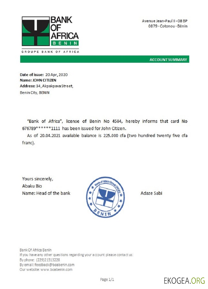 Bénin , BankofAfrica , reference